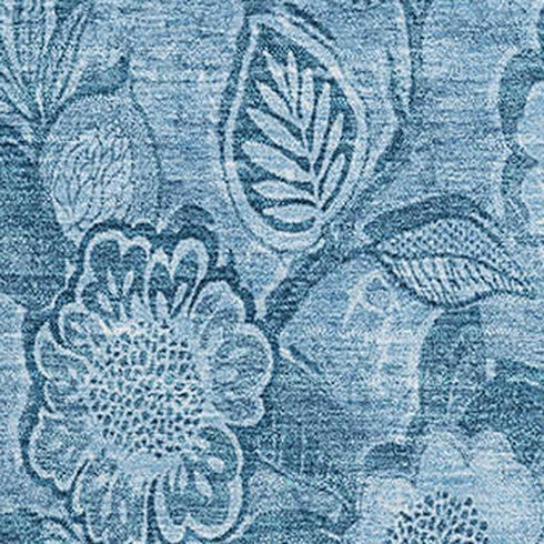 5' X 8' Blue And Sky Blue Floral Washable Area Rug With UV Protection