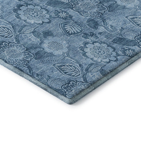 8' X 10' Blue And Sky Blue Floral Washable Area Rug With UV Protection