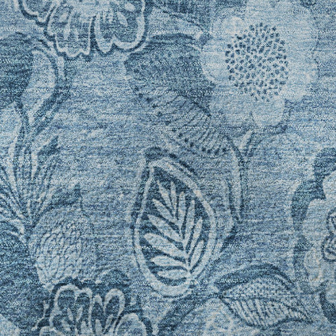 8' X 10' Blue And Sky Blue Floral Washable Area Rug With UV Protection