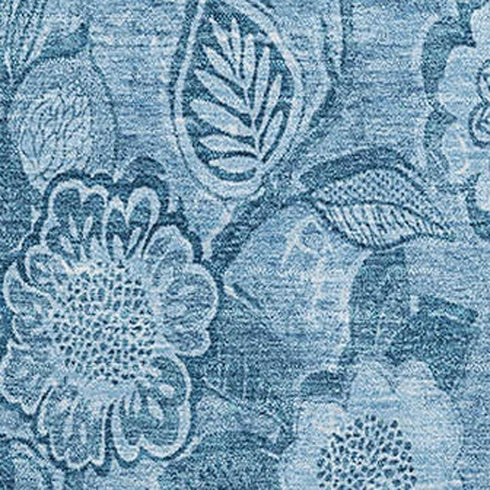 8' X 10' Blue And Sky Blue Floral Washable Area Rug With UV Protection