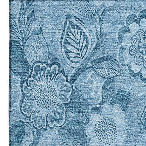 8' X 10' Blue And Sky Blue Floral Washable Area Rug With UV Protection