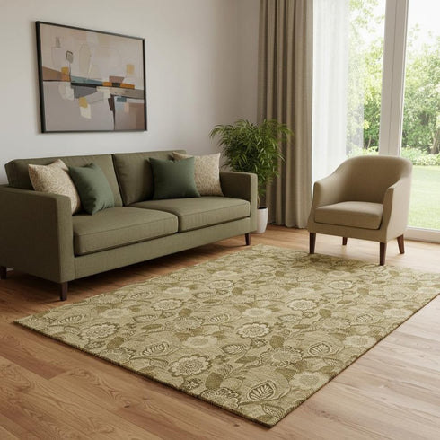 5' X 8' Coffee And Beige Floral Washable Area Rug With UV Protection
