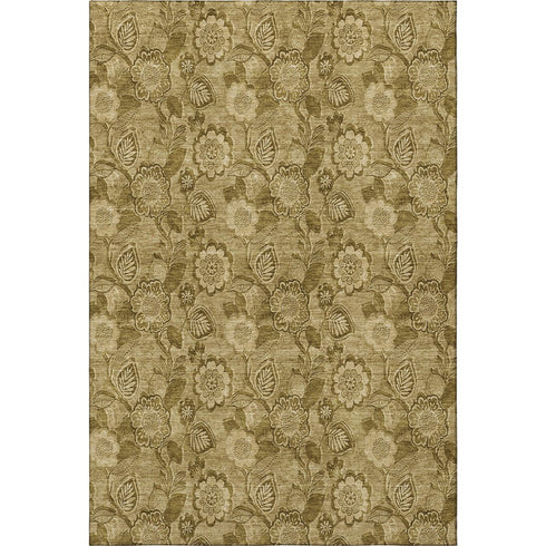 5' X 8' Coffee And Beige Floral Washable Area Rug With UV Protection