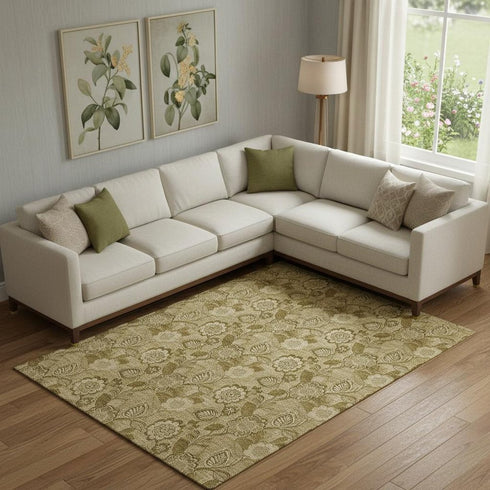 9' X 12' Coffee And Beige Floral Washable Area Rug With UV Protection