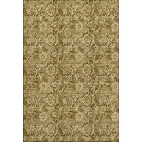 9' X 12' Coffee And Beige Floral Washable Area Rug With UV Protection