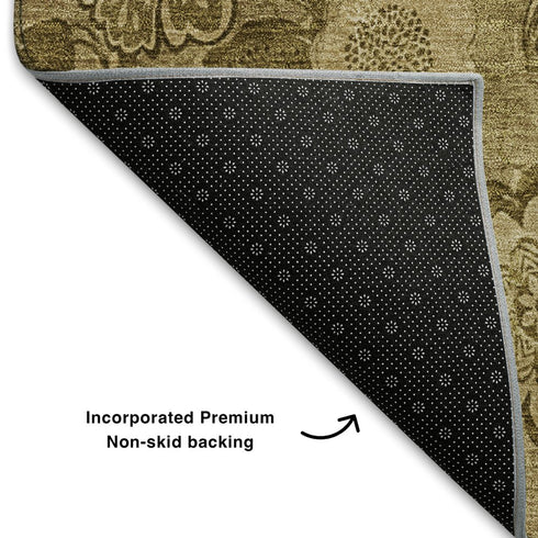 9' X 12' Coffee And Beige Floral Washable Area Rug With UV Protection