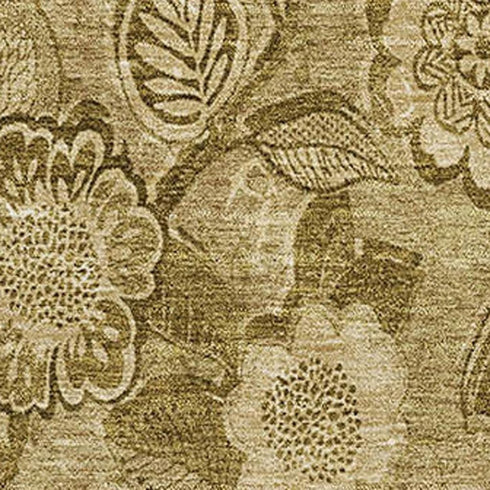 9' X 12' Coffee And Beige Floral Washable Area Rug With UV Protection