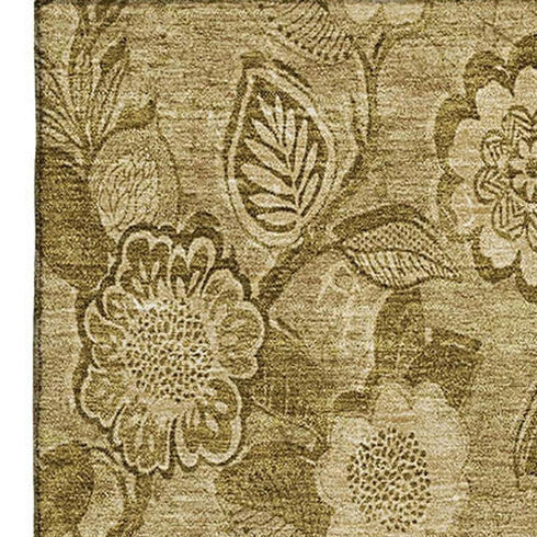9' X 12' Coffee And Beige Floral Washable Area Rug With UV Protection