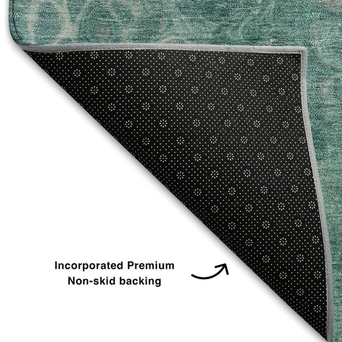 8' X 10' Aqua Gray And Silver Abstract Washable Area Rug With UV Protection