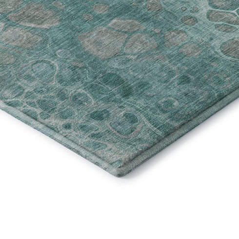 8' X 10' Aqua Gray And Silver Abstract Washable Area Rug With UV Protection