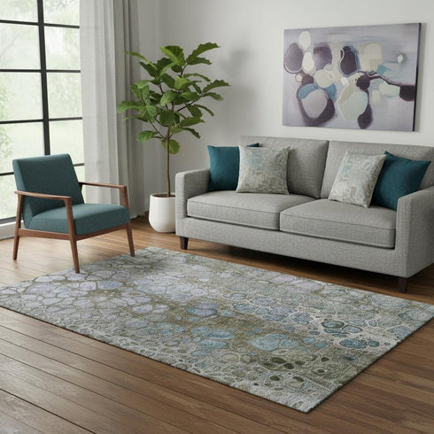 5' X 8' Brown Blue And Gray Abstract Washable Area Rug With UV Protection