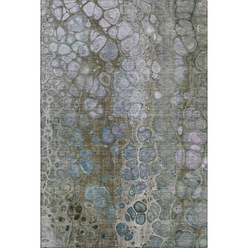 5' X 8' Brown Blue And Gray Abstract Washable Area Rug With UV Protection