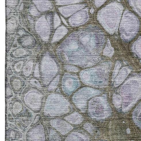 5' X 8' Brown Blue And Gray Abstract Washable Area Rug With UV Protection