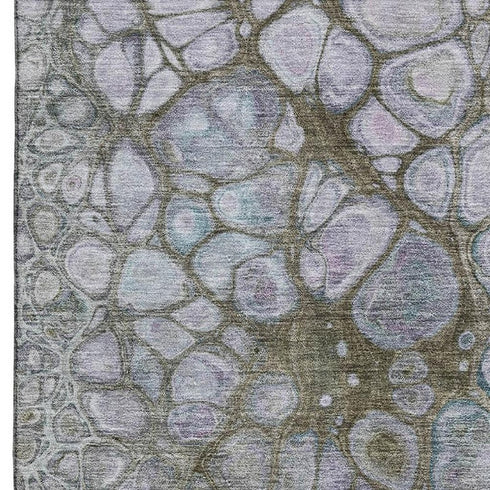 5' X 8' Brown Blue And Gray Abstract Washable Area Rug With UV Protection