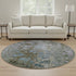8' Brown Blue And Gray Abstract Washable Round Rug With UV Protection