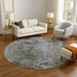8' Brown Blue And Gray Abstract Washable Round Rug With UV Protection