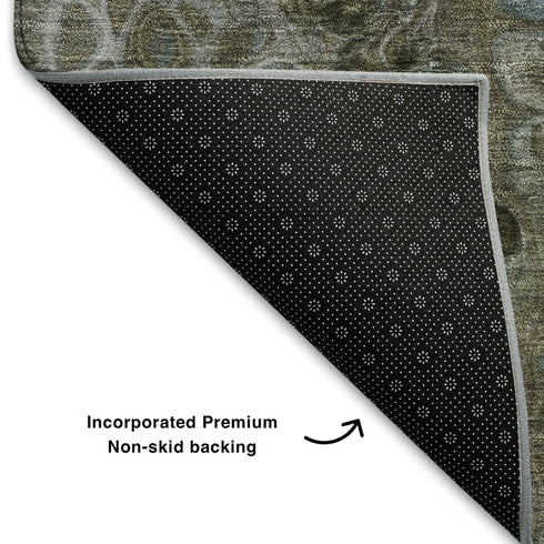 8' Brown Blue And Gray Abstract Washable Round Rug With UV Protection