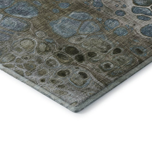 8' Brown Blue And Gray Abstract Washable Round Rug With UV Protection