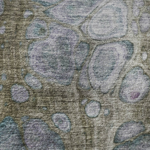 8' Brown Blue And Gray Abstract Washable Round Rug With UV Protection