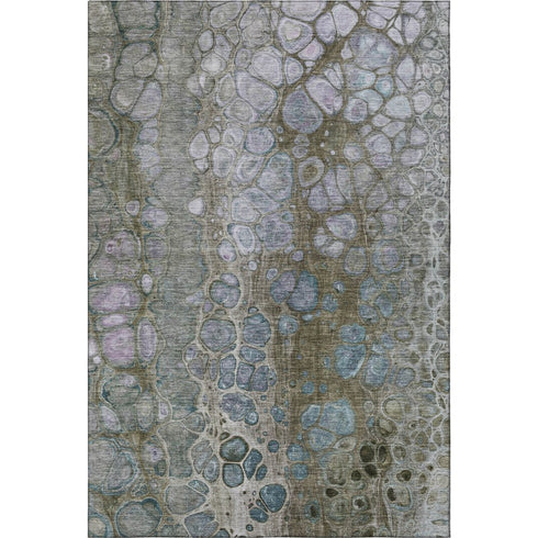 8' X 10' Brown Blue And Gray Abstract Washable Area Rug With UV Protection