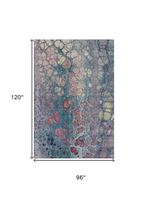 8' X 10' Teal Plum And Beige Abstract Washable Area Rug With UV Protection