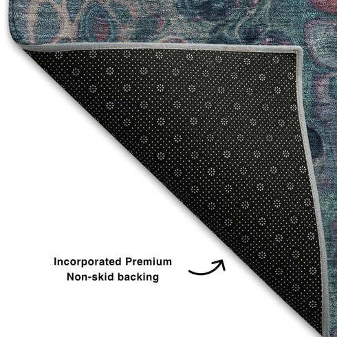 8' X 10' Teal Plum And Beige Abstract Washable Area Rug With UV Protection