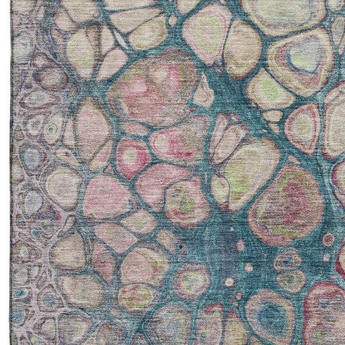 8' X 10' Teal Plum And Beige Abstract Washable Area Rug With UV Protection