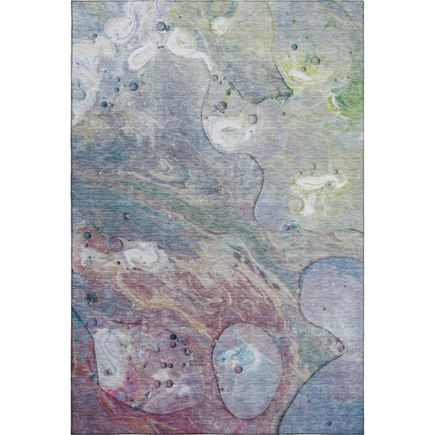 5' X 8' Blue Purple And Green Abstract Washable Area Rug With UV Protection