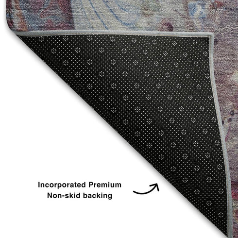 5' X 8' Blue Purple And Green Abstract Washable Area Rug With UV Protection