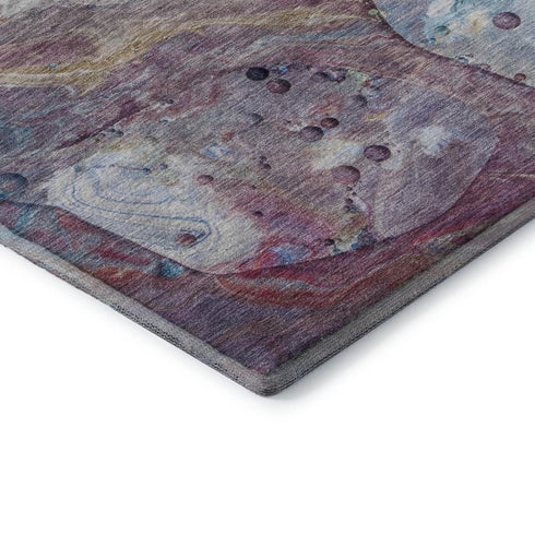 5' X 8' Blue Purple And Green Abstract Washable Area Rug With UV Protection