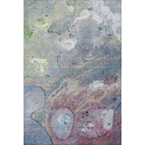 5' X 8' Blue Purple And Green Abstract Washable Area Rug With UV Protection