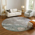 8' Khaki Beige And Purple Abstract Washable Round Rug With UV Protection