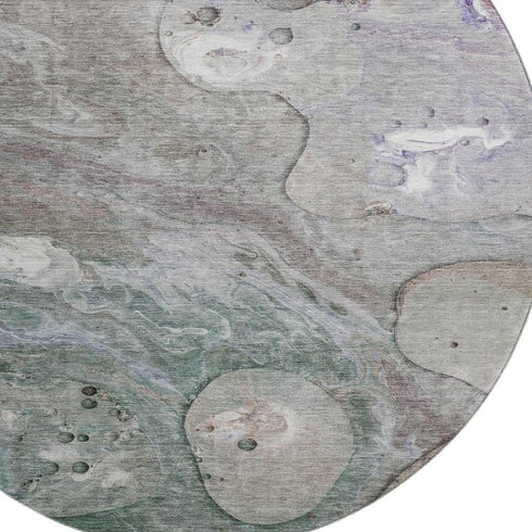 8' Khaki Beige And Purple Abstract Washable Round Rug With UV Protection