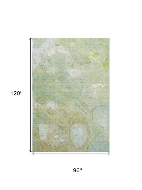 8' X 10' Sage And Teal Abstract Washable Area Rug With UV Protection