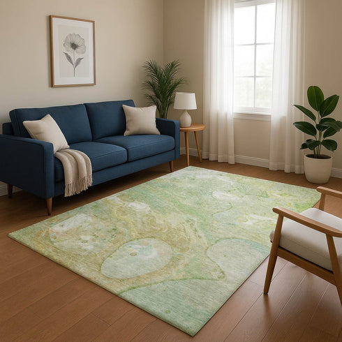 8' X 10' Sage And Teal Abstract Washable Area Rug With UV Protection