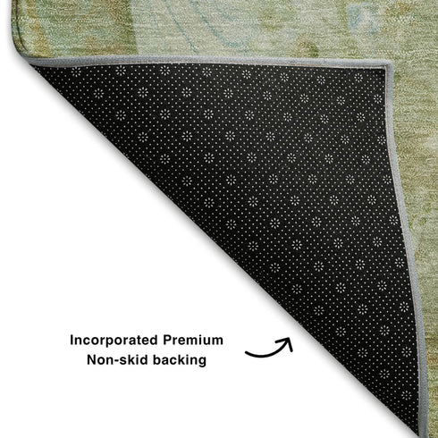 8' X 10' Sage And Teal Abstract Washable Area Rug With UV Protection