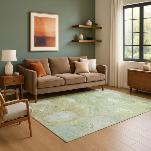 8' X 10' Sage And Teal Abstract Washable Area Rug With UV Protection