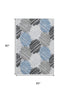 5' X 8' Blue Ivory And Gray Geometric Washable Area Rug With UV Protection