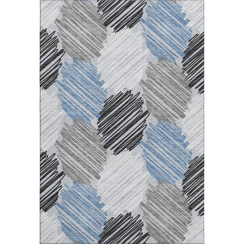 5' X 8' Blue Ivory And Gray Geometric Washable Area Rug With UV Protection