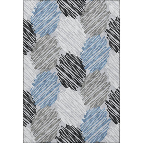5' X 8' Blue Ivory And Gray Geometric Washable Area Rug With UV Protection