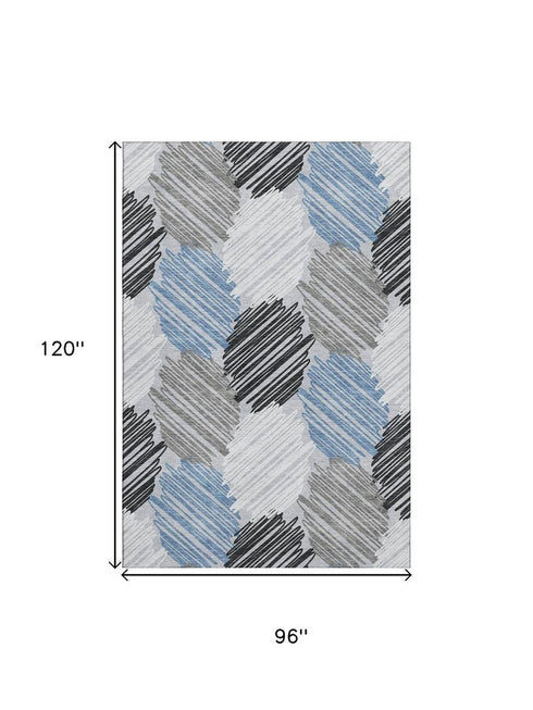 8' X 10' Blue Ivory And Gray Geometric Washable Area Rug With UV Protection
