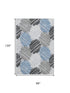 8' X 10' Blue Ivory And Gray Geometric Washable Area Rug With UV Protection