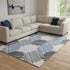 8' X 10' Blue Ivory And Gray Geometric Washable Area Rug With UV Protection