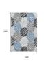 9' X 12' Blue Ivory And Gray Geometric Washable Area Rug With UV Protection