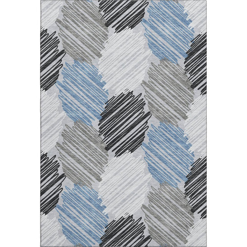9' X 12' Blue Ivory And Gray Geometric Washable Area Rug With UV Protection