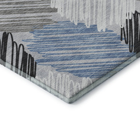 9' X 12' Blue Ivory And Gray Geometric Washable Area Rug With UV Protection