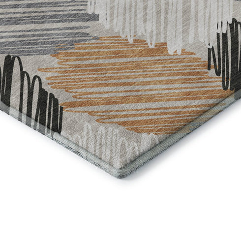 8' Copper Ivory And Gray Geometric Washable Round Rug With UV Protection