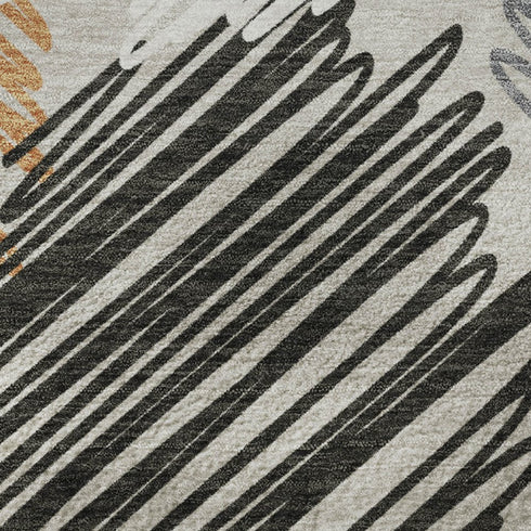 8' Copper Ivory And Gray Geometric Washable Round Rug With UV Protection