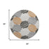8' Copper Ivory And Gray Geometric Washable Round Rug With UV Protection