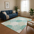 8' X 10' Teal Ivory And Gray Geometric Washable Area Rug With UV Protection